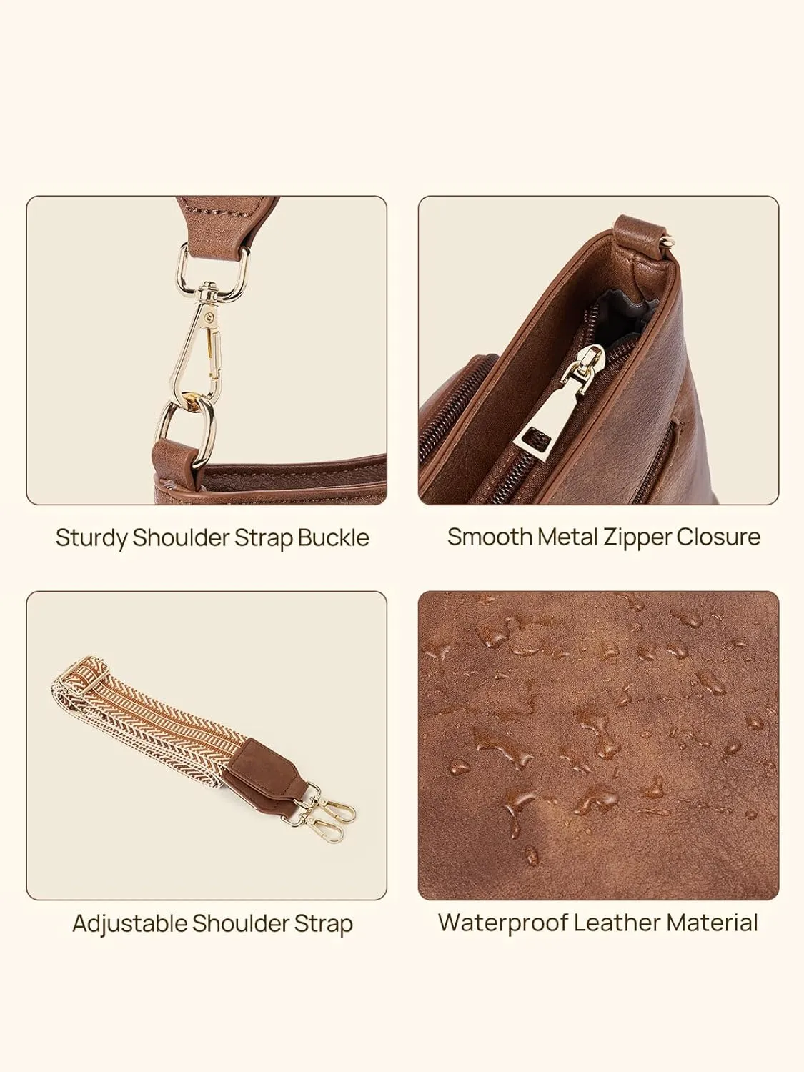 Telena Hobo Bags for Women Leather Purses Crossbody Bag Multi Pockets Large Shoulder Bags with Adjustable Strap