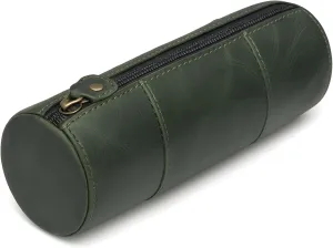 The Antiq Green Leather Small Pencil Pouch - Compact & Slim Genuine Leather Pencil Case with Zipper Men & Women, Leathers Pencil Cases for Adults, Handmade Pencil Holder Pouch