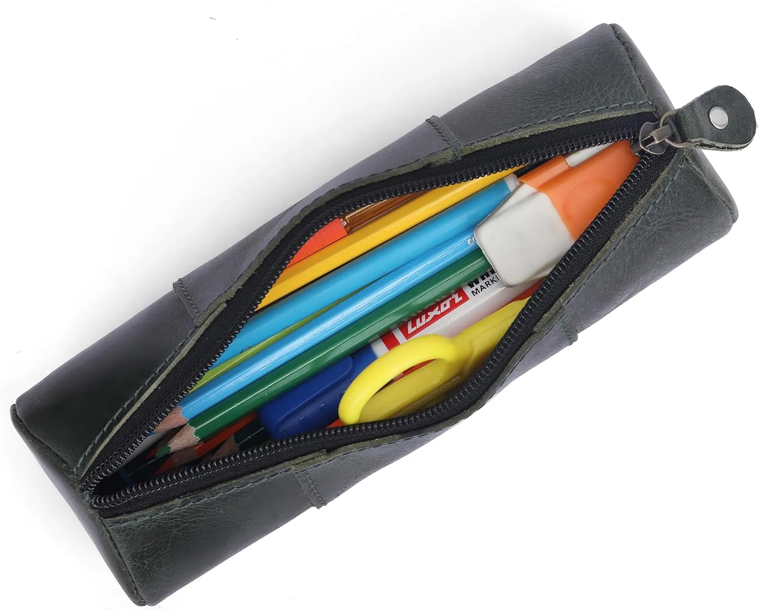 The Antiq Green Leather Small Pencil Pouch - Compact & Slim Genuine Leather Pencil Case with Zipper Men & Women, Leathers Pencil Cases for Adults, Handmade Pencil Holder Pouch