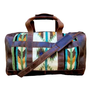 The Southwestern Antique Dark Saddle Brown Leather Aztec Weekender Duffel Bag - 45L (Aspen)
