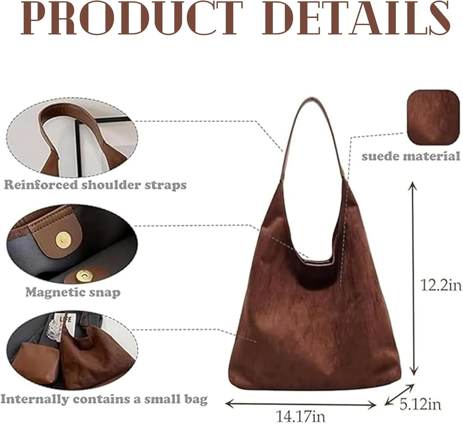 Tiaastaps Brown Tote Bag, Tiaastaps Suede Tote Bags For Women, Suitable for all Occasions, for Suede Bag