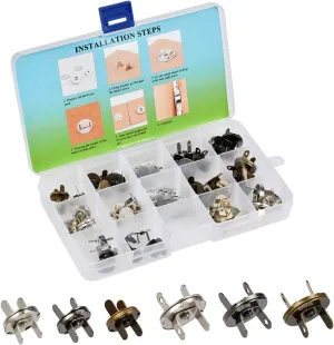 TIMESETL 30 Set 14/18mm Magnetic Snap for Purses Magnetic Bag Fastener Clasp Button with Storage Box for Sewing, Craft, Bags, Clothes, Leather - 3 Colors
