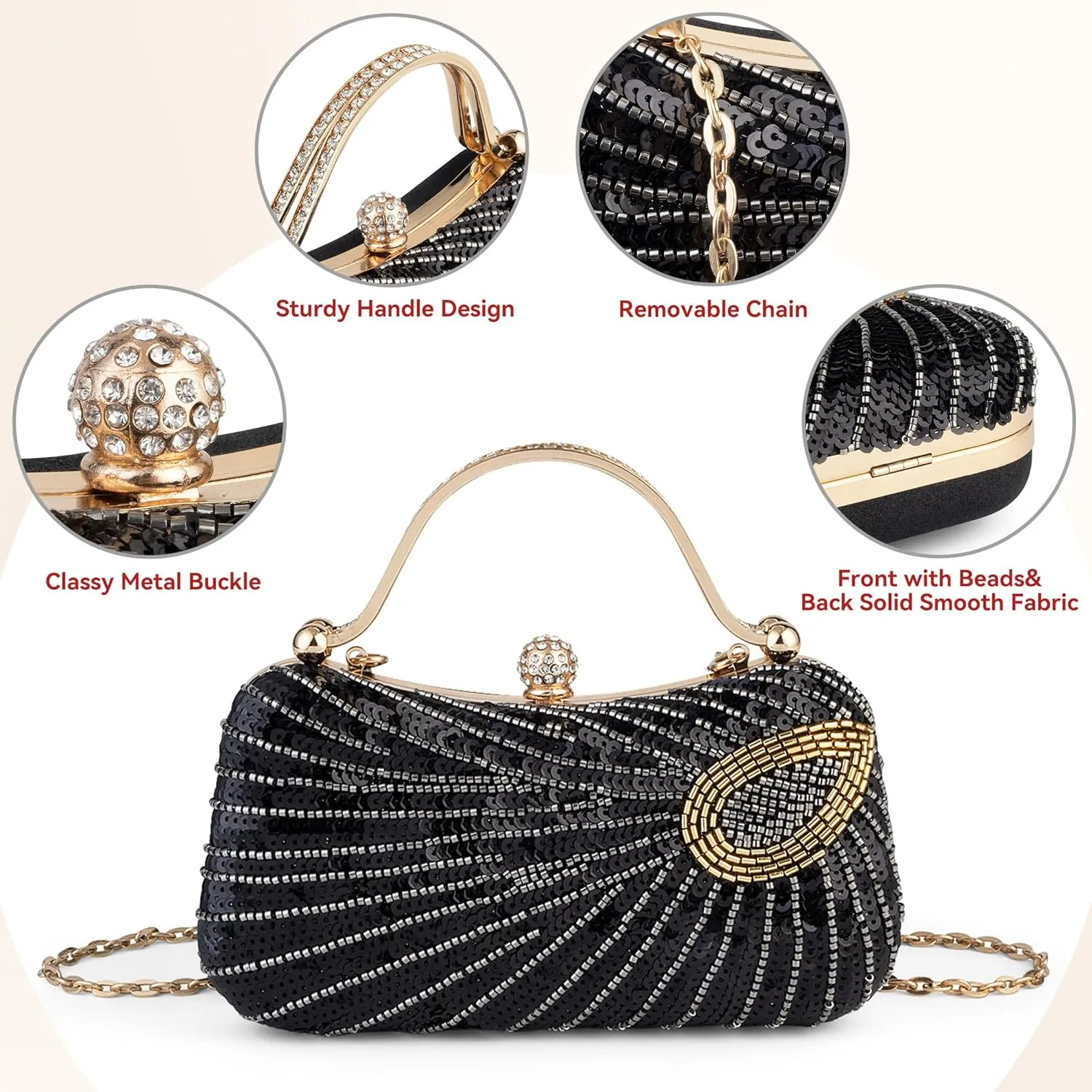 Tmore Beaded Purse Peacock Evening Bags for Women Formal with Bling Sequin Clutch Purse for Wedding Prom Party Handbag