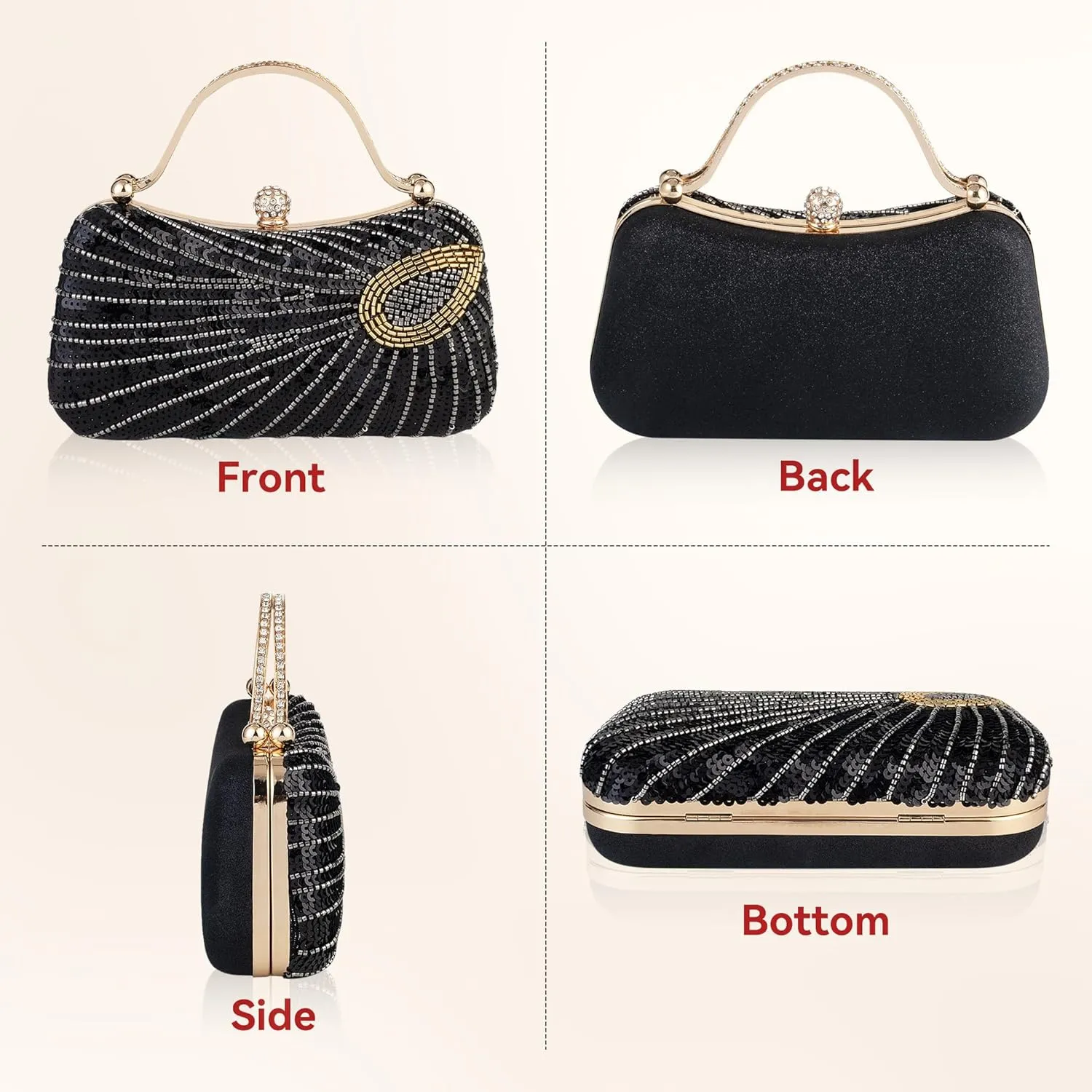 Tmore Beaded Purse Peacock Evening Bags for Women Formal with Bling Sequin Clutch Purse for Wedding Prom Party Handbag