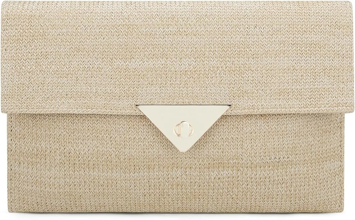 Tmore Straw Beach Bag Women's Crossbody Handbags Woven Clutch Summer Purse Rattan Bag Envelope Clutch with Detachable Strap