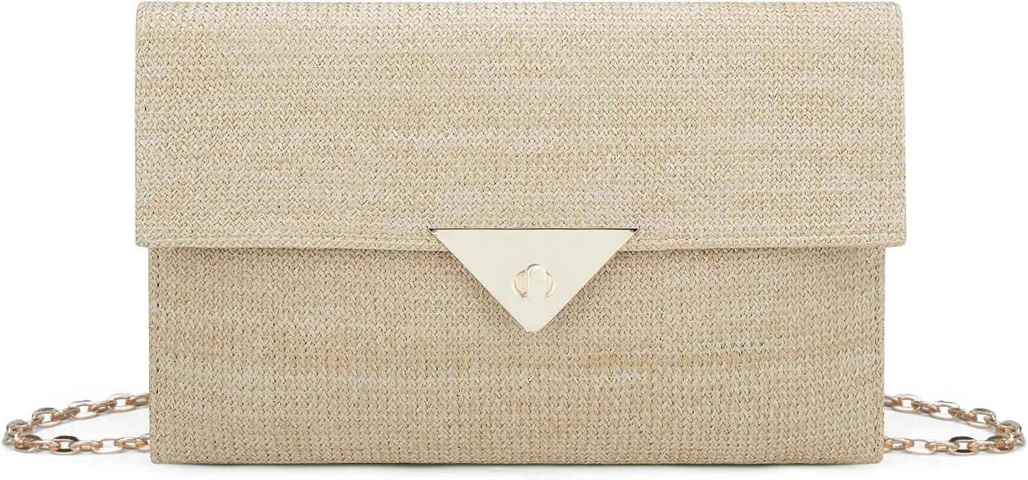 Tmore Straw Beach Bag Women's Crossbody Handbags Woven Clutch Summer Purse Rattan Bag Envelope Clutch with Detachable Strap