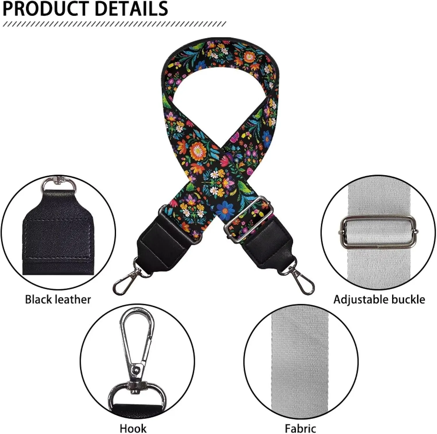 TODIYADDU Art Plant Flower Purse Straps Replacement Crossbody Fashion Bag Strap Women Wide Purse Strap Crossbody Long Wallet Strap Suitable for Gifts Sports Easter for Handbags Guitar Bags Wallets