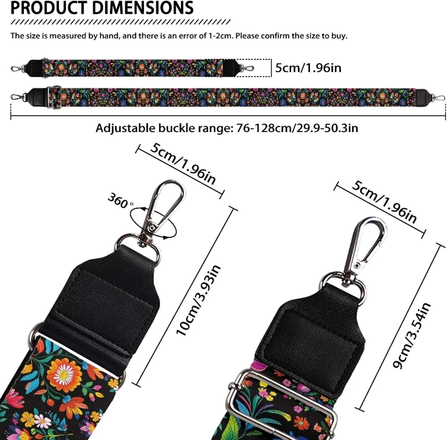 TODIYADDU Art Plant Flower Purse Straps Replacement Crossbody Fashion Bag Strap Women Wide Purse Strap Crossbody Long Wallet Strap Suitable for Gifts Sports Easter for Handbags Guitar Bags Wallets
