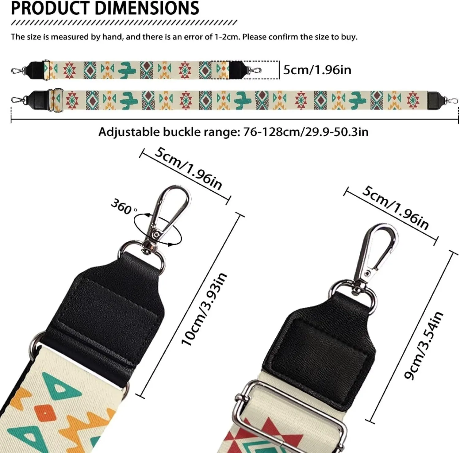TODIYADDU Beige Geometric Cactus Adjustable Straps Wide Shoulder Strap Guitar Strap for Purses Crossbody Wide Strap Crossbody Bags for Women Men Students Office Workers Fit for Sports