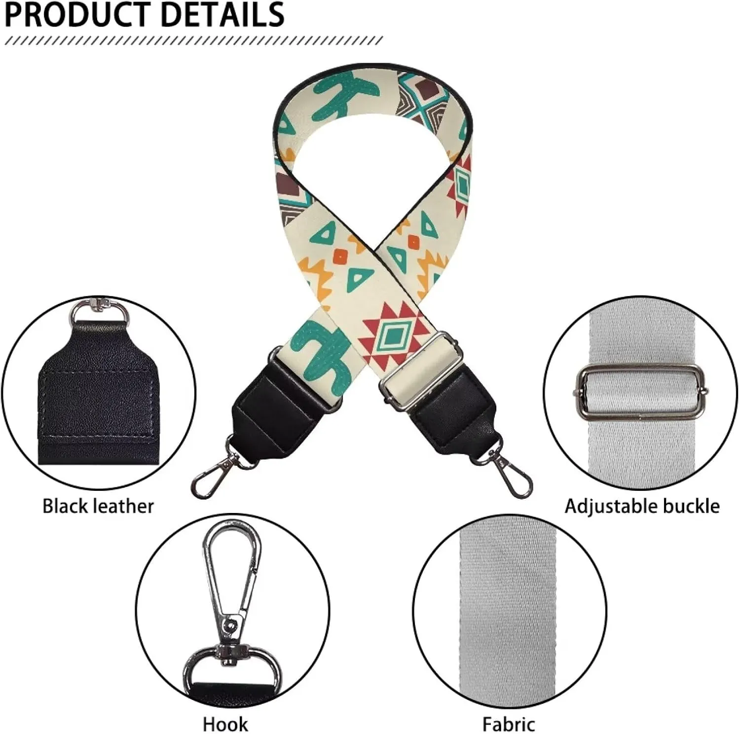 TODIYADDU Beige Geometric Cactus Adjustable Straps Wide Shoulder Strap Guitar Strap for Purses Crossbody Wide Strap Crossbody Bags for Women Men Students Office Workers Fit for Sports