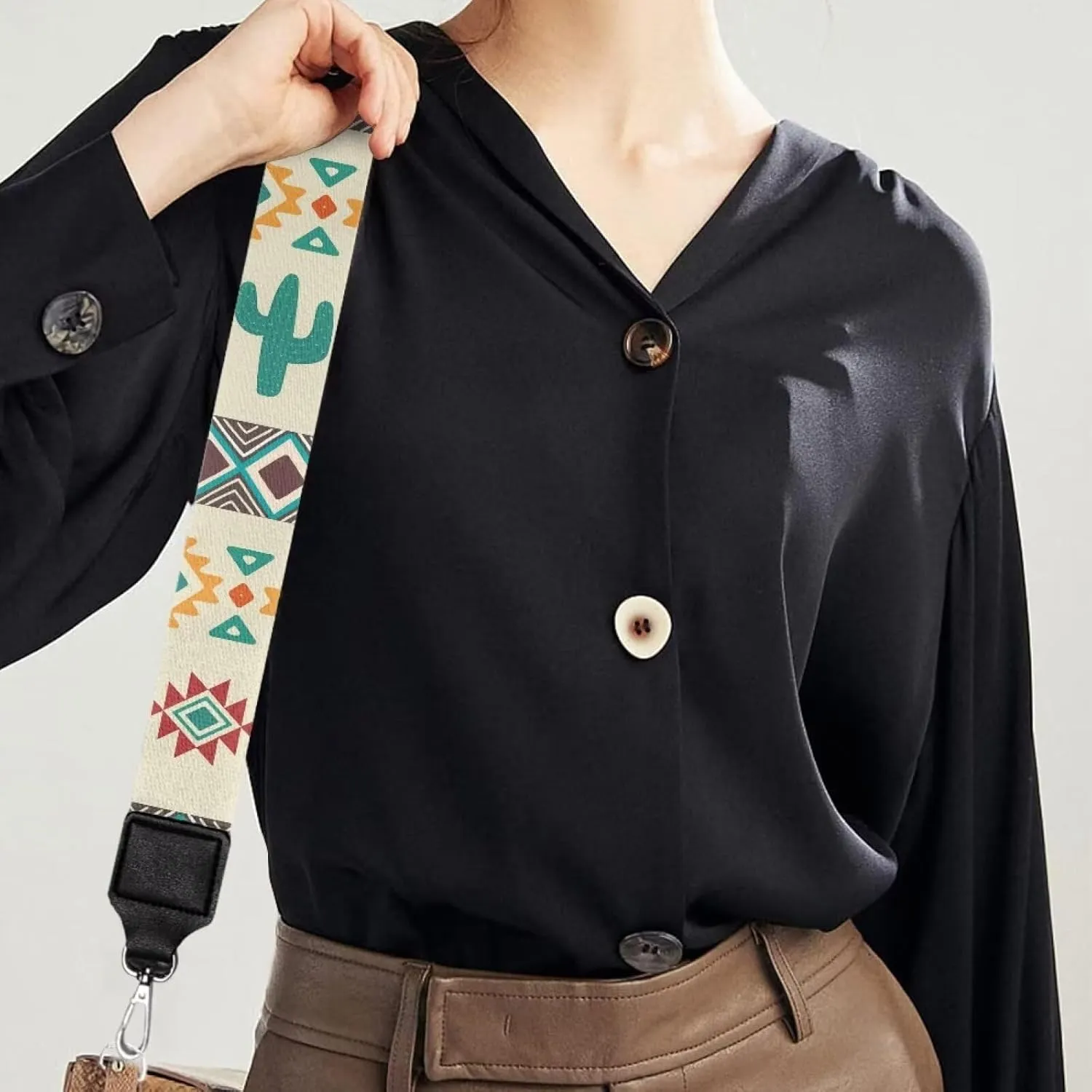 TODIYADDU Beige Geometric Cactus Adjustable Straps Wide Shoulder Strap Guitar Strap for Purses Crossbody Wide Strap Crossbody Bags for Women Men Students Office Workers Fit for Sports