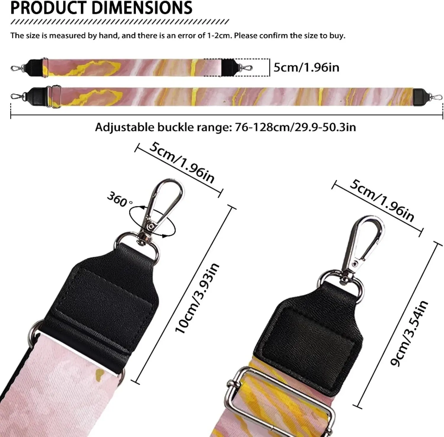 TODIYADDU Pink Marble Handbag Strap for Women Cross Body Strap with Beautiful Pattern Wide Purse Straps Replacement Crossbody Adjustable Purse Strap Suitable for Gifts Sports Christmas for Men