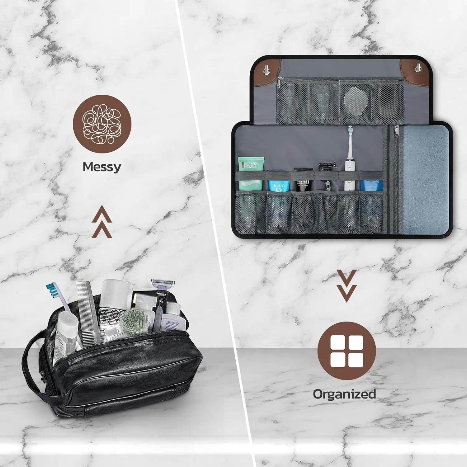 Toiletry Bag for Men, Travel Essentials Travel Toiletry Bag, Water-Resistant Compact Bathroom Roll Organizer for Hygiene, Shaving kit, Gifts for men