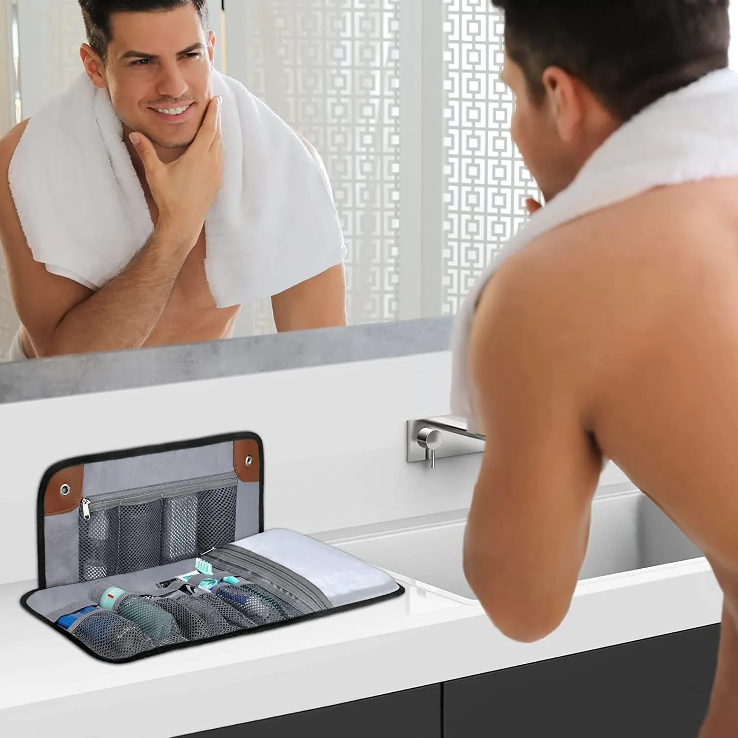 Toiletry Bag for Men, Travel Essentials Travel Toiletry Bag, Water-Resistant Compact Bathroom Roll Organizer for Hygiene, Shaving kit, Gifts for men