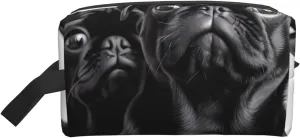 Toiletry Bag for Women Men Dopp Kit Travel Makeup Bag Make Up Organizers Cosmetic Bag Cute Black Pug Dog Hanging Toiletry Bag Shaving Bag with Large Capacity for Travel