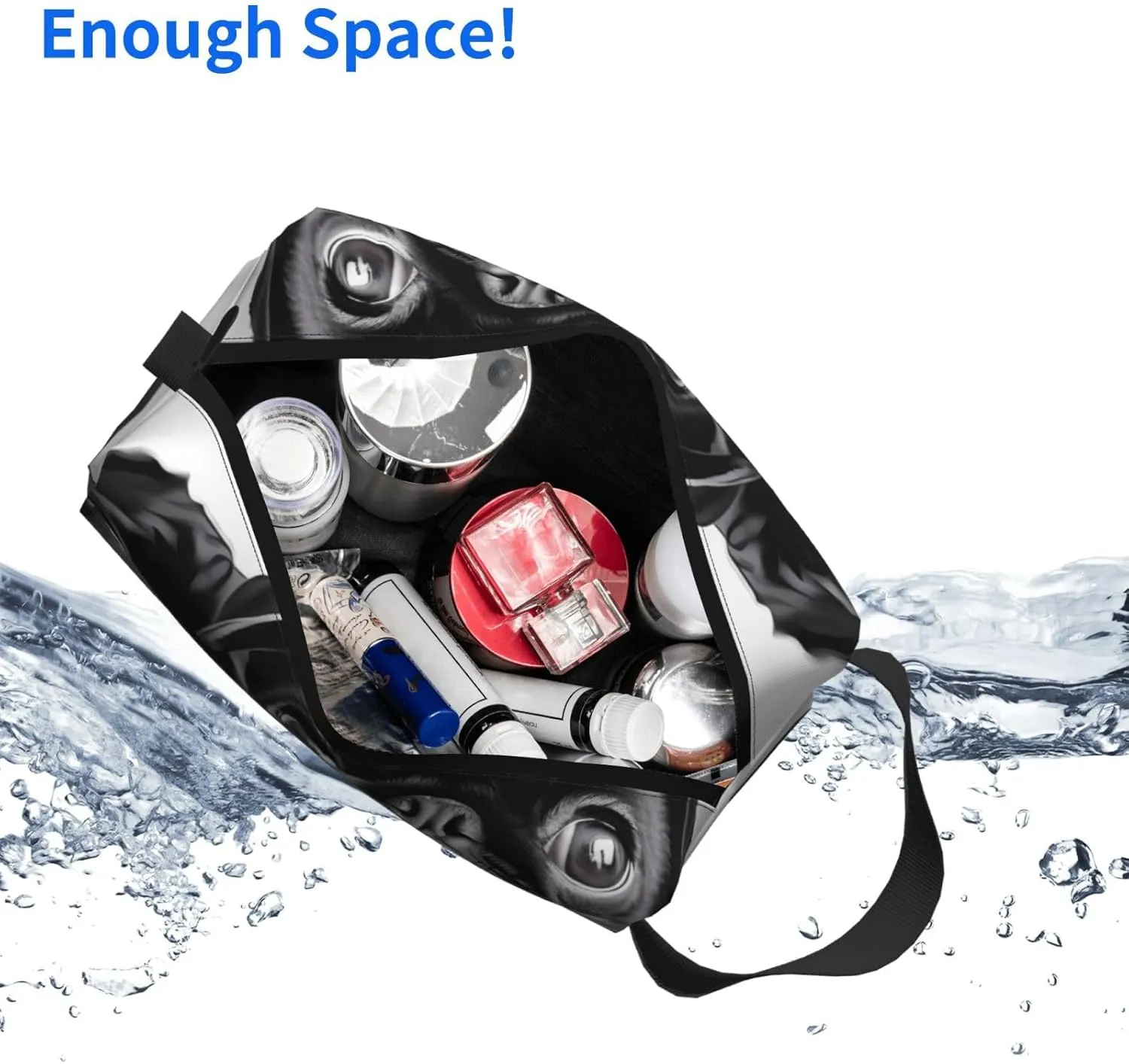 Toiletry Bag for Women Men Dopp Kit Travel Makeup Bag Make Up Organizers Cosmetic Bag Cute Black Pug Dog Hanging Toiletry Bag Shaving Bag with Large Capacity for Travel