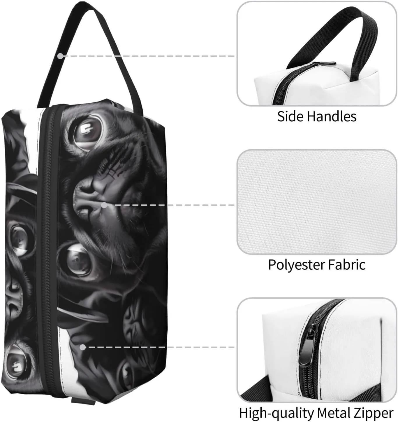 Toiletry Bag for Women Men Dopp Kit Travel Makeup Bag Make Up Organizers Cosmetic Bag Cute Black Pug Dog Hanging Toiletry Bag Shaving Bag with Large Capacity for Travel