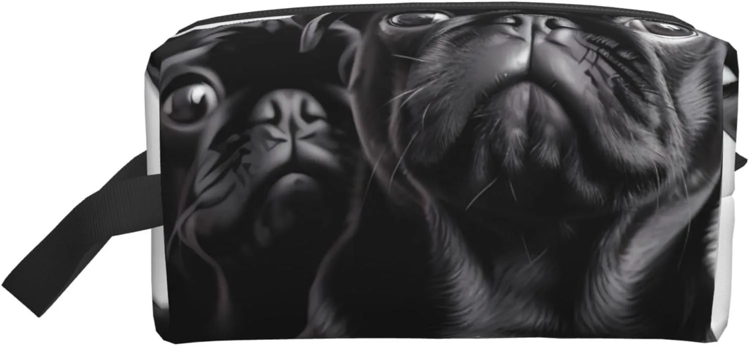 Toiletry Bag for Women Men Dopp Kit Travel Makeup Bag Make Up Organizers Cosmetic Bag Cute Black Pug Dog Hanging Toiletry Bag Shaving Bag with Large Capacity for Travel