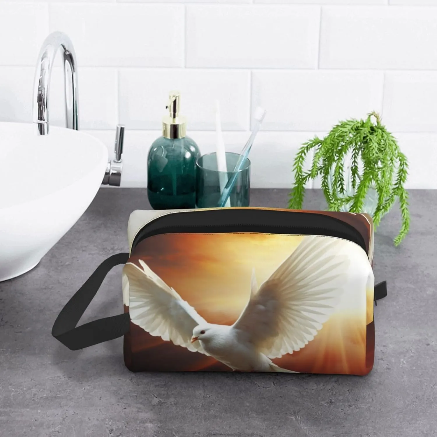 Toiletry Bag for Women Men Dopp Kit Travel Makeup Bag Make Up Organizers Cosmetic Bag Dove Sun Art Hanging Toiletry Bag Shaving Bag with Large Capacity for Travel