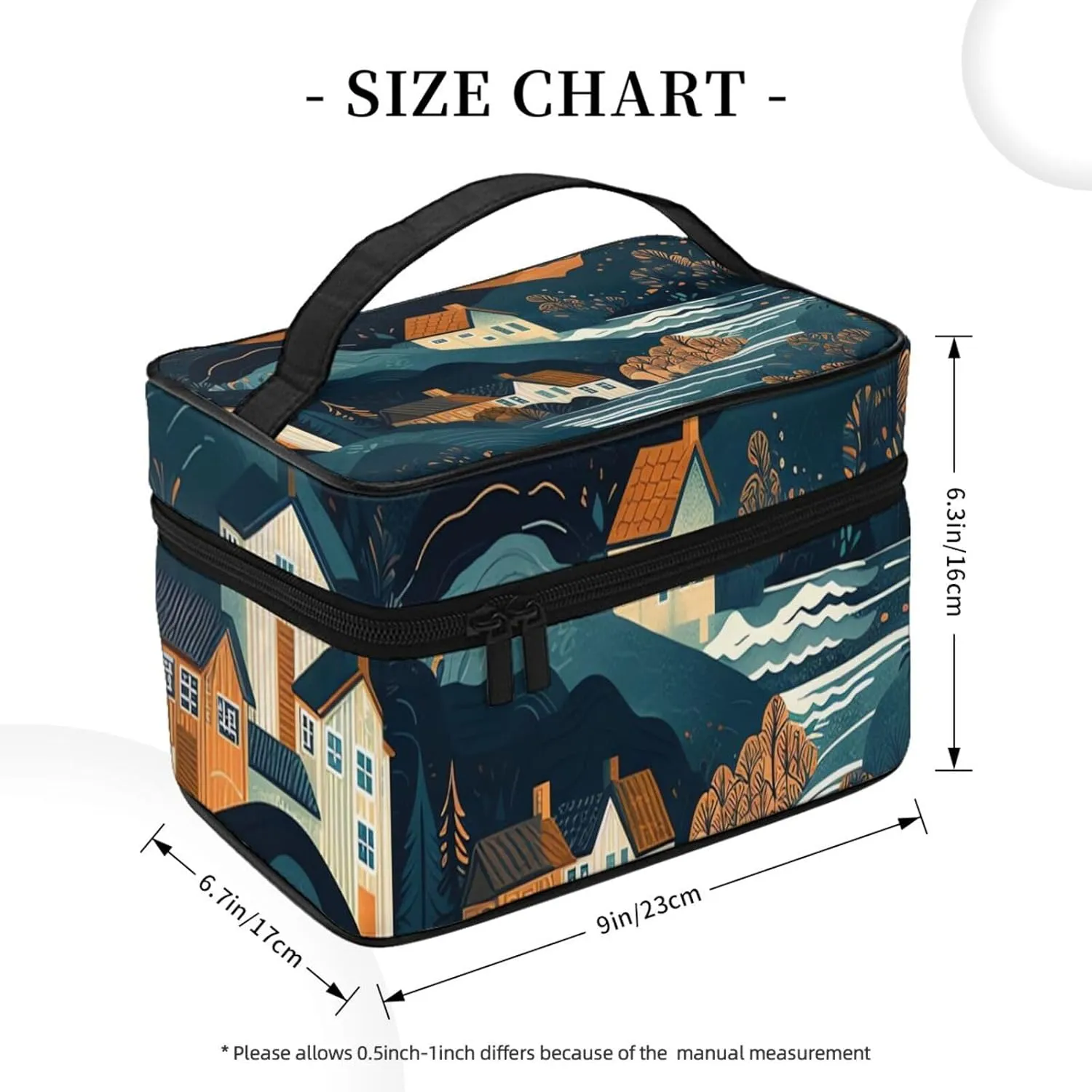 Toiletry Bag for Women Men Dopp Kit Travel Makeup Bag Make Up Organizers Cosmetic Bag Mountains and Houses Hanging Toiletry Bag Shaving Bag with Large Capacity for Travel