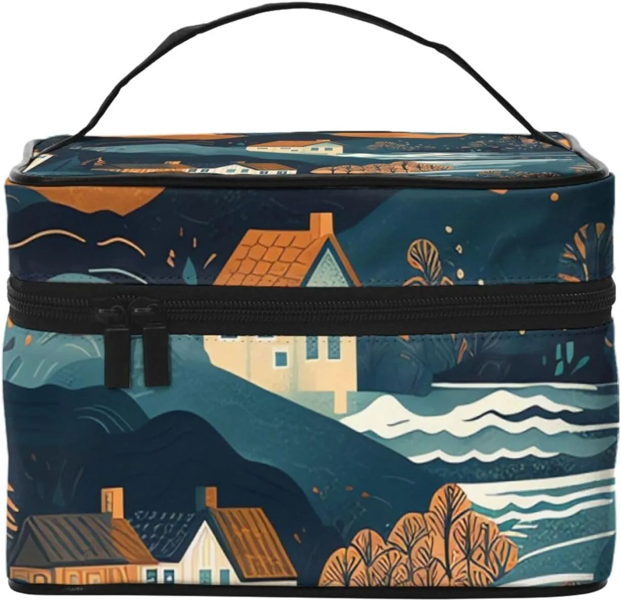 Toiletry Bag for Women Men Dopp Kit Travel Makeup Bag Make Up Organizers Cosmetic Bag Mountains and Houses Hanging Toiletry Bag Shaving Bag with Large Capacity for Travel