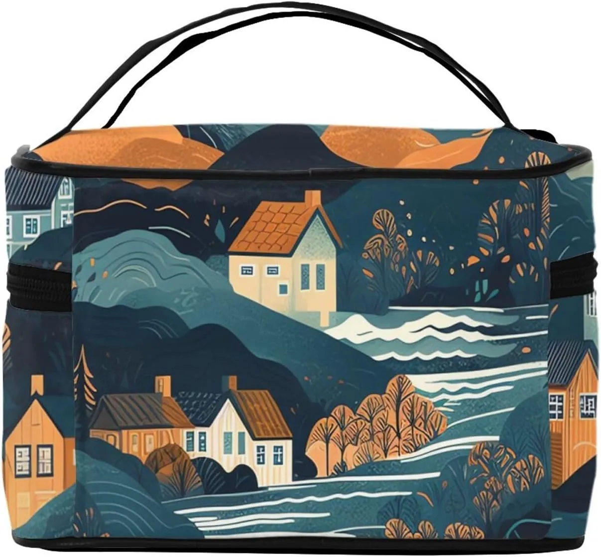 Toiletry Bag for Women Men Dopp Kit Travel Makeup Bag Make Up Organizers Cosmetic Bag Mountains and Houses Hanging Toiletry Bag Shaving Bag with Large Capacity for Travel