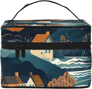 Toiletry Bag for Women Men Dopp Kit Travel Makeup Bag Make Up Organizers Cosmetic Bag Mountains and Houses Hanging Toiletry Bag Shaving Bag with Large Capacity for Travel