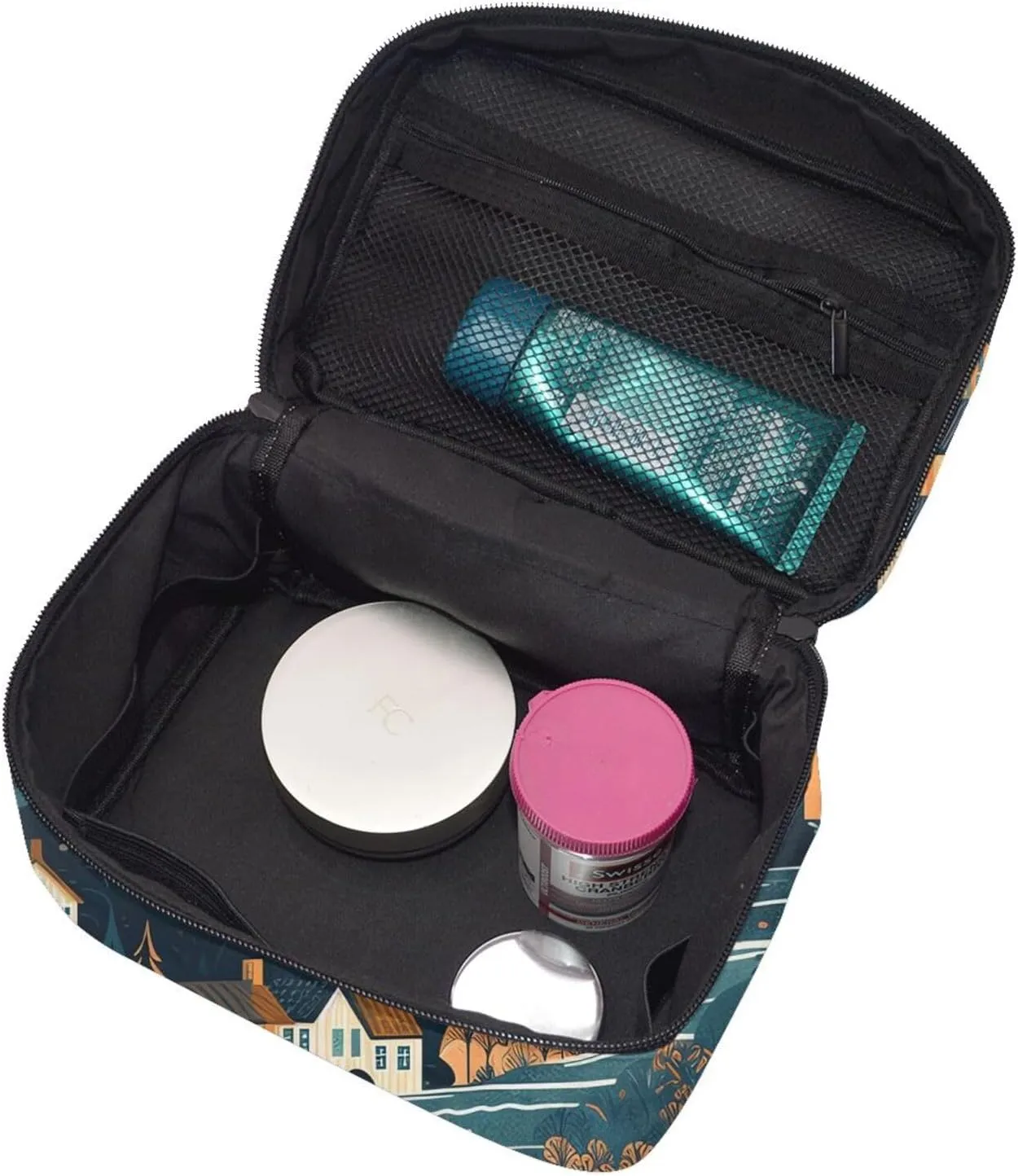 Toiletry Bag for Women Men Dopp Kit Travel Makeup Bag Make Up Organizers Cosmetic Bag Mountains and Houses Hanging Toiletry Bag Shaving Bag with Large Capacity for Travel
