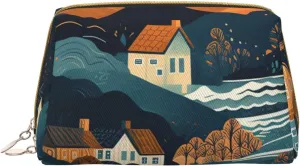 Toiletry Bag for Women Men Dopp Kit Travel Makeup Bag Mountains and Houses Make Up Organizers Cosmetic Bag