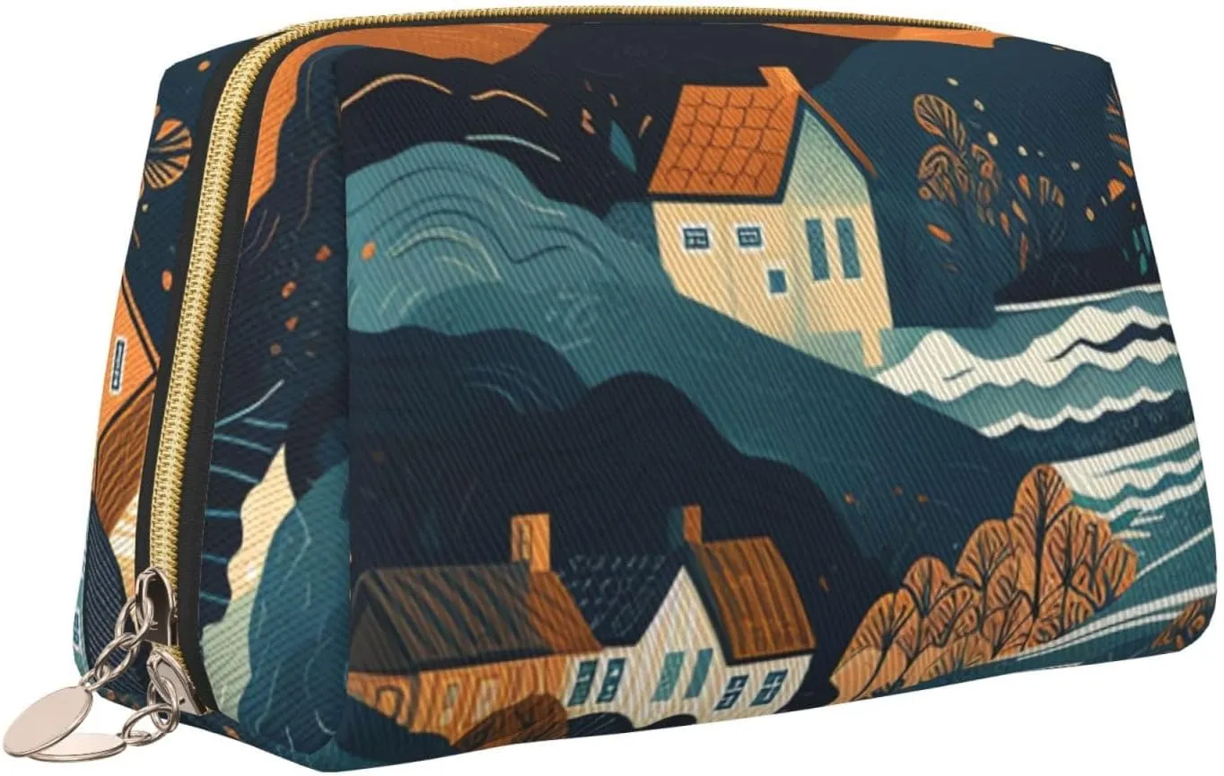 Toiletry Bag for Women Men Dopp Kit Travel Makeup Bag Mountains and Houses Make Up Organizers Cosmetic Bag
