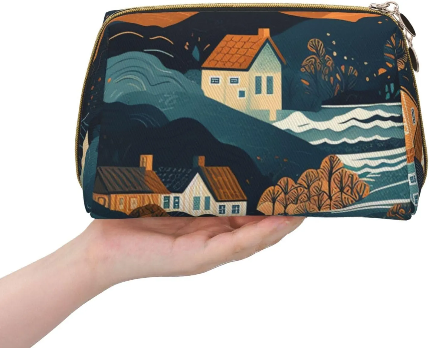 Toiletry Bag for Women Men Dopp Kit Travel Makeup Bag Mountains and Houses Make Up Organizers Cosmetic Bag