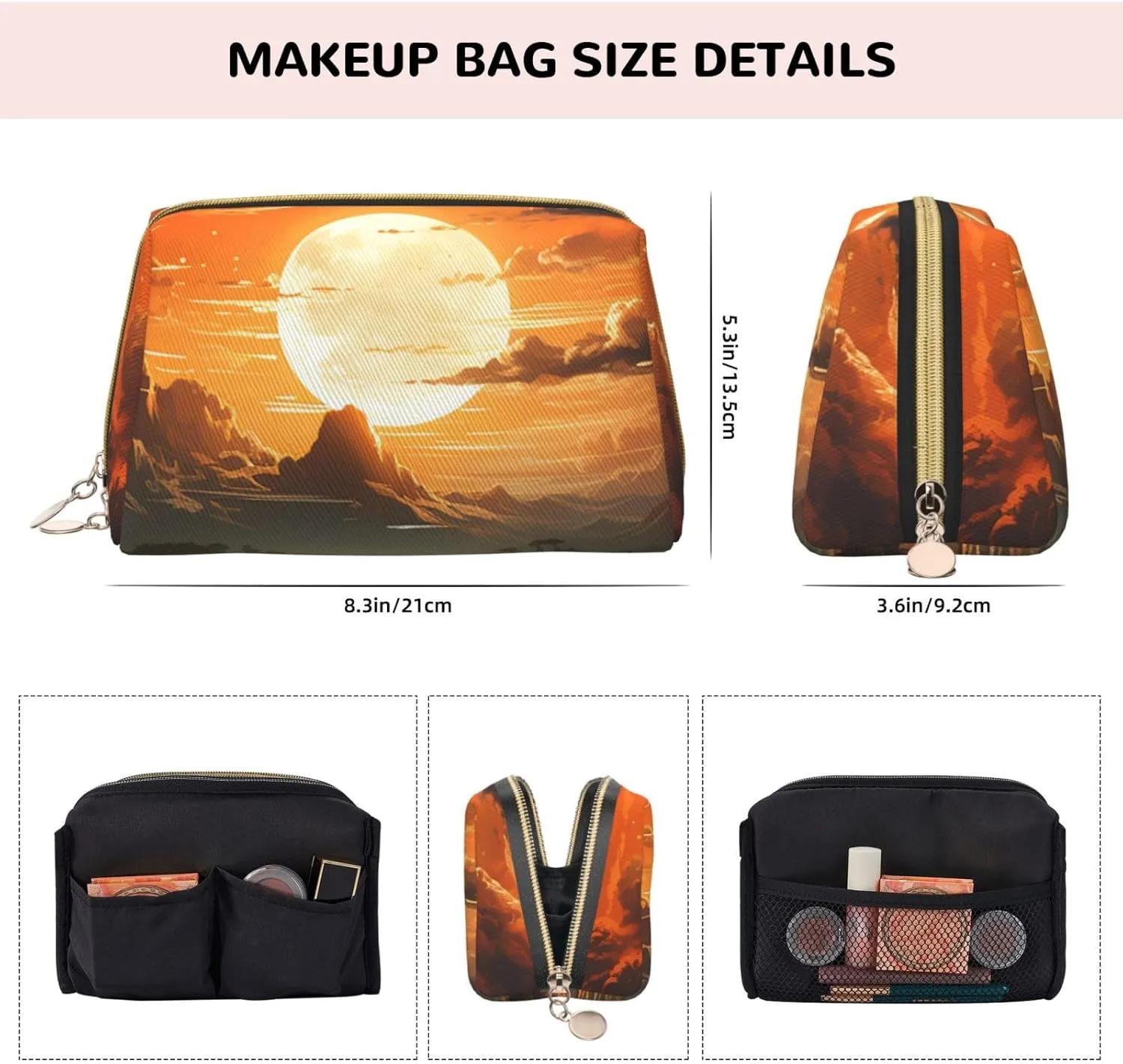 Toiletry Bag for Women Men Dopp Kit Travel Makeup Bag Orange Landscape Make Up Organizers Cosmetic Bag
