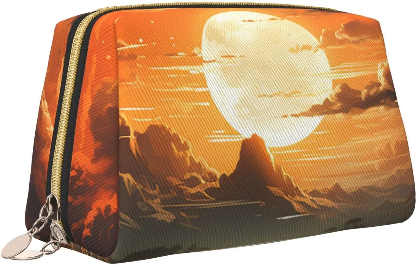 Toiletry Bag for Women Men Dopp Kit Travel Makeup Bag Orange Landscape Make Up Organizers Cosmetic Bag