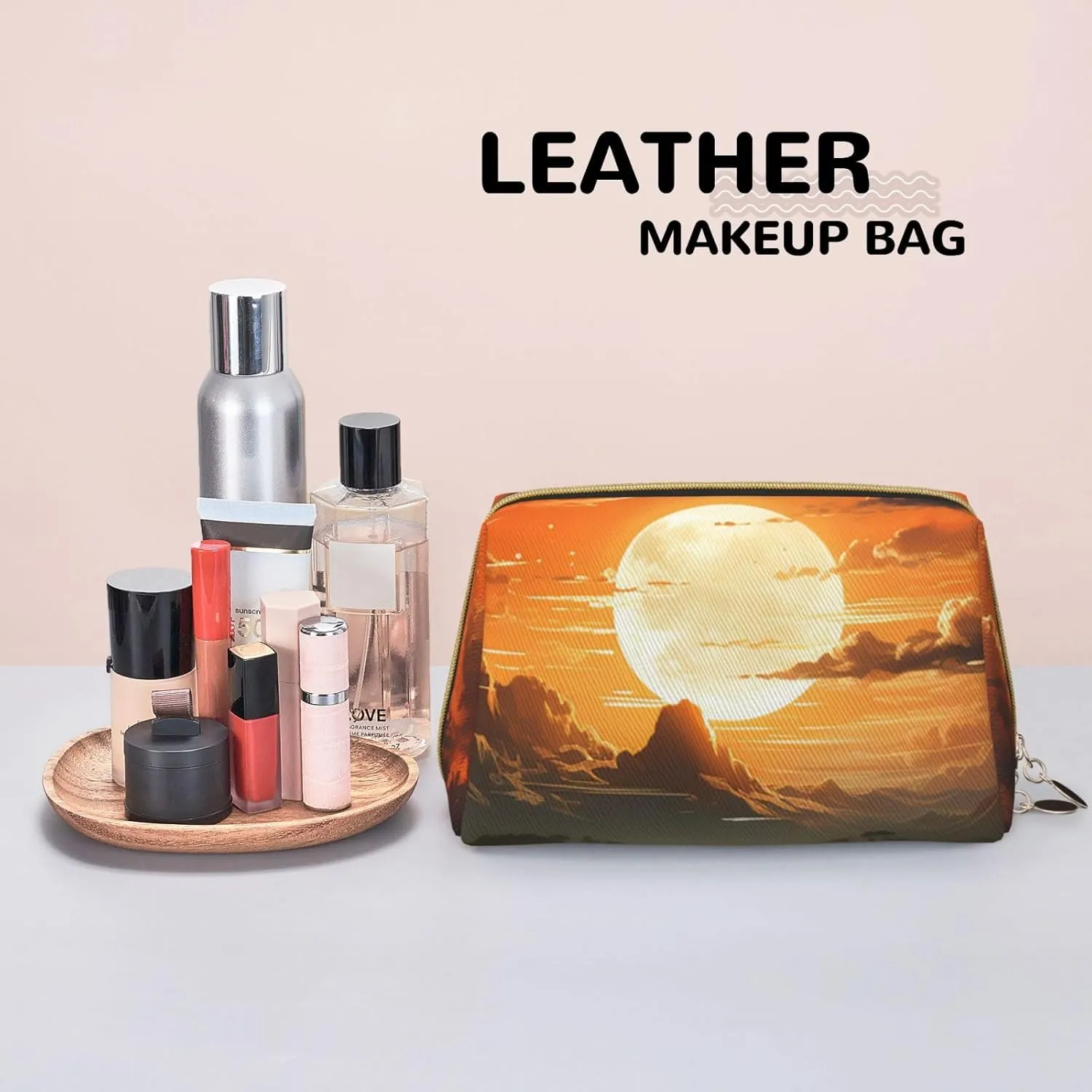 Toiletry Bag for Women Men Dopp Kit Travel Makeup Bag Orange Landscape Make Up Organizers Cosmetic Bag