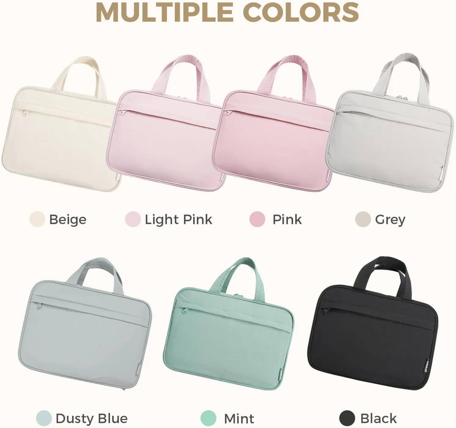 Toiletry Bag For women,Portable Hanging Organizer,4 Leakproof Compartment for full-sized Conditioner, Brushes Set, Makeup Accessories,Visible and easy to access.M-beige