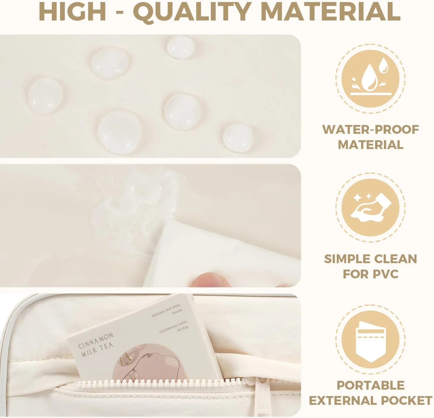 Toiletry Bag For women,Portable Hanging Organizer,4 Leakproof Compartment for full-sized Conditioner, Brushes Set, Makeup Accessories,Visible and easy to access.M-beige