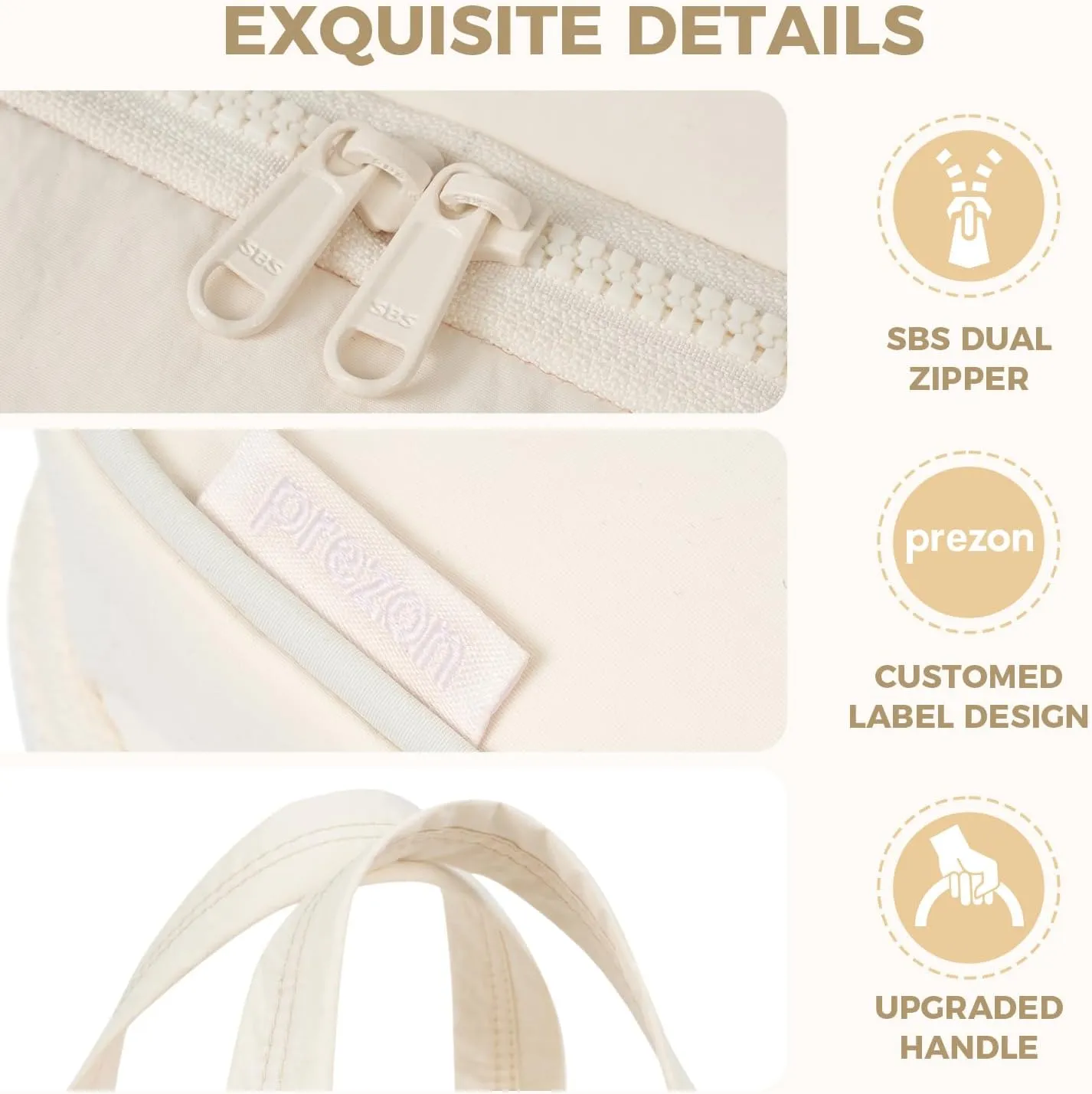 Toiletry Bag For women,Portable Hanging Organizer,4 Leakproof Compartment for full-sized Conditioner, Brushes Set, Makeup Accessories,Visible and easy to access.M-beige