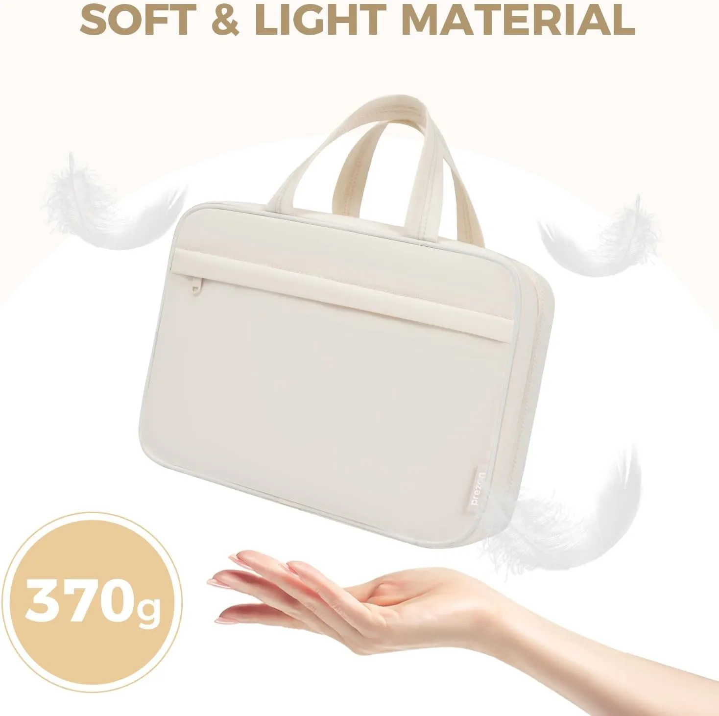 Toiletry Bag For women,Portable Hanging Organizer,4 Leakproof Compartment for full-sized Conditioner, Brushes Set, Makeup Accessories,Visible and easy to access.M-beige