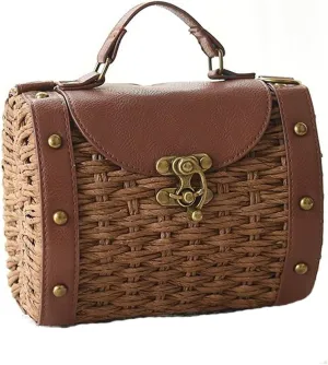 TONWHAR Baroque Style Retro Rivet Portable Small Box Woven Shoulder Messenger Bag