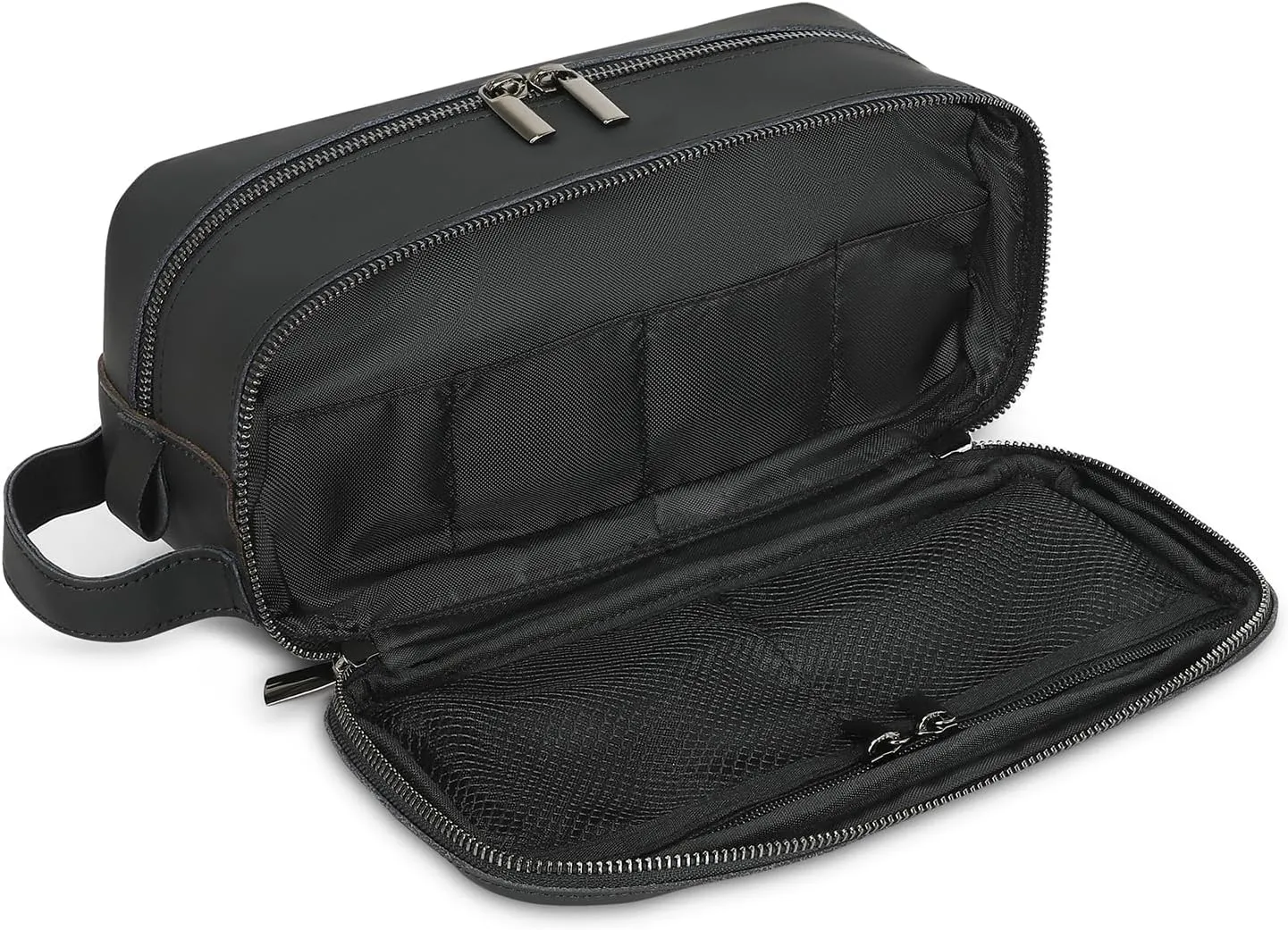 Top Grain Leather Dopp Kit/Toiletry Organizer - Leather Toiletry Travel Bag for Men - Featuring Organizer Compartment, Black