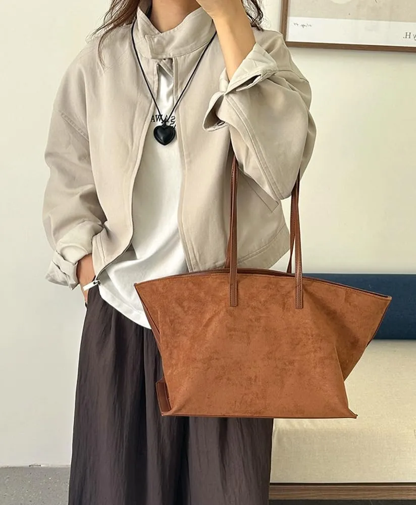 Tote Bag for Women Suede Shoulder Bags Large Satchel and Purse Soft Stylish Handbag Dating Work Shopping