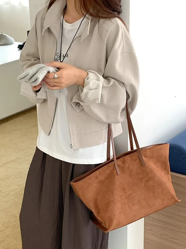 Tote Bag for Women Suede Shoulder Bags Large Satchel and Purse Soft Stylish Handbag Dating Work Shopping