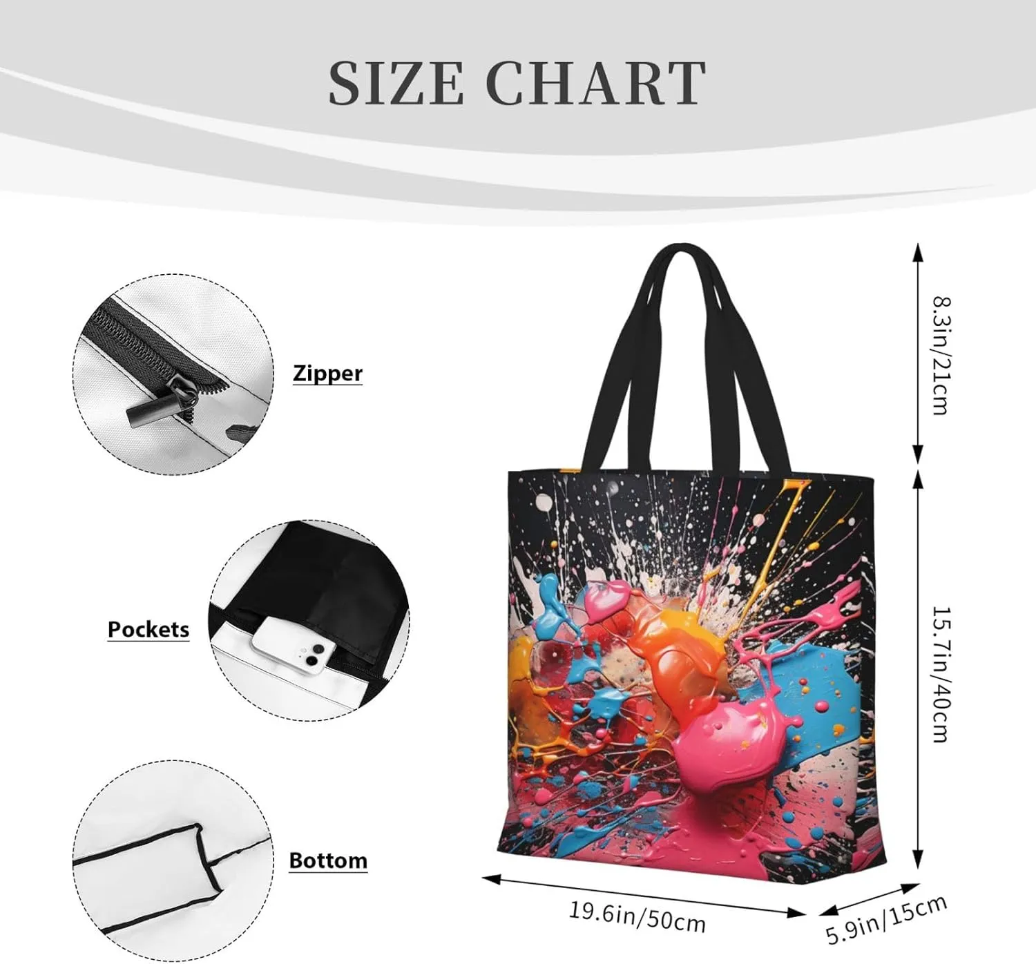 Tote Bag Large Capacity Grocery Bag With Zipper Complex geometric designs Shopping Bag Shoulder Bag for Women
