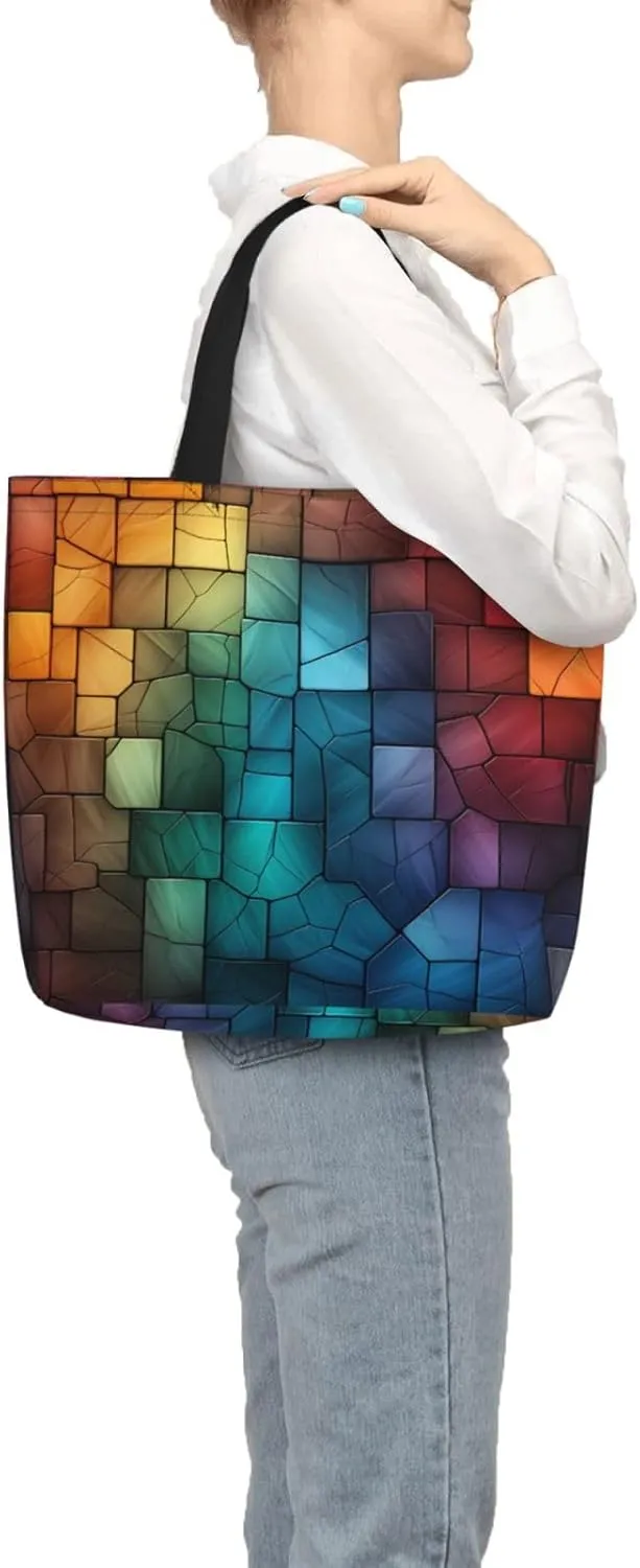 Tote Bag Large Capacity Grocery Bag With Zipper Complex geometric designs Shopping Bag Shoulder Bag for Women