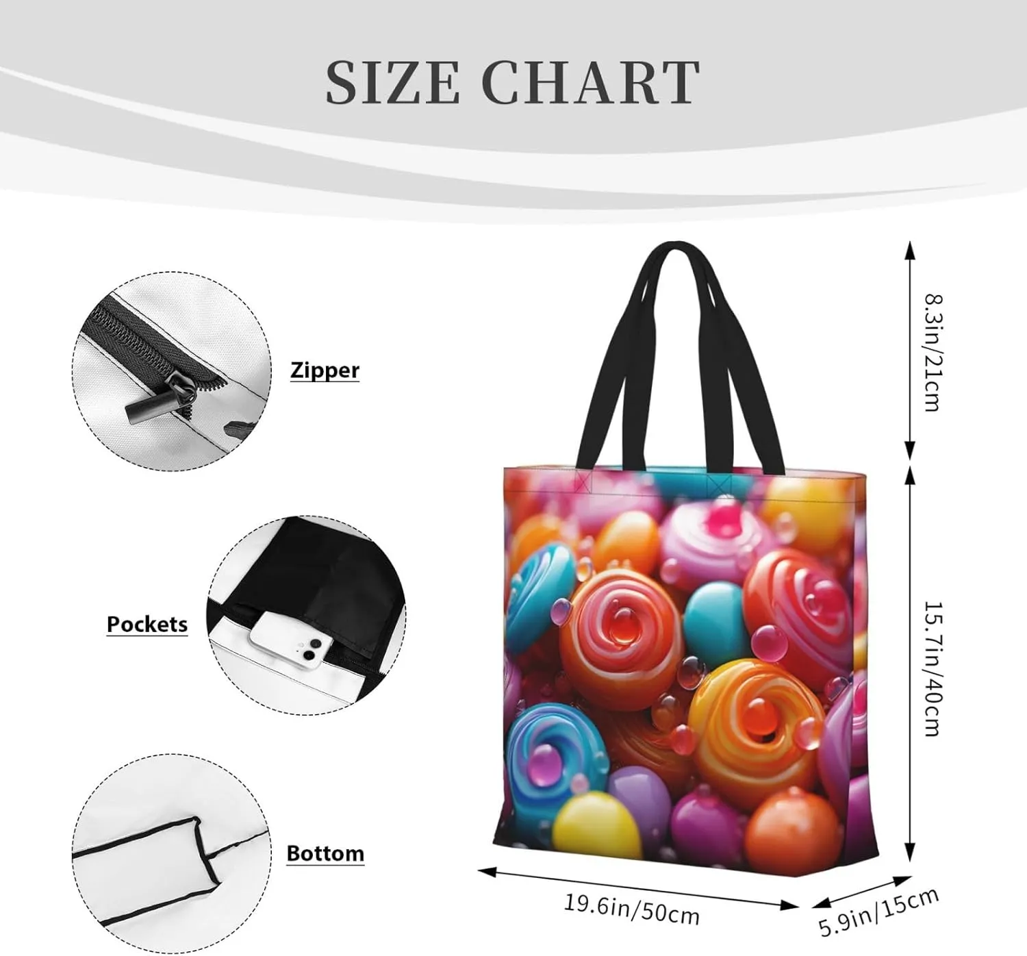 Tote Bag Large Capacity Grocery Bag With Zipper Complex geometric designs Shopping Bag Shoulder Bag for Women