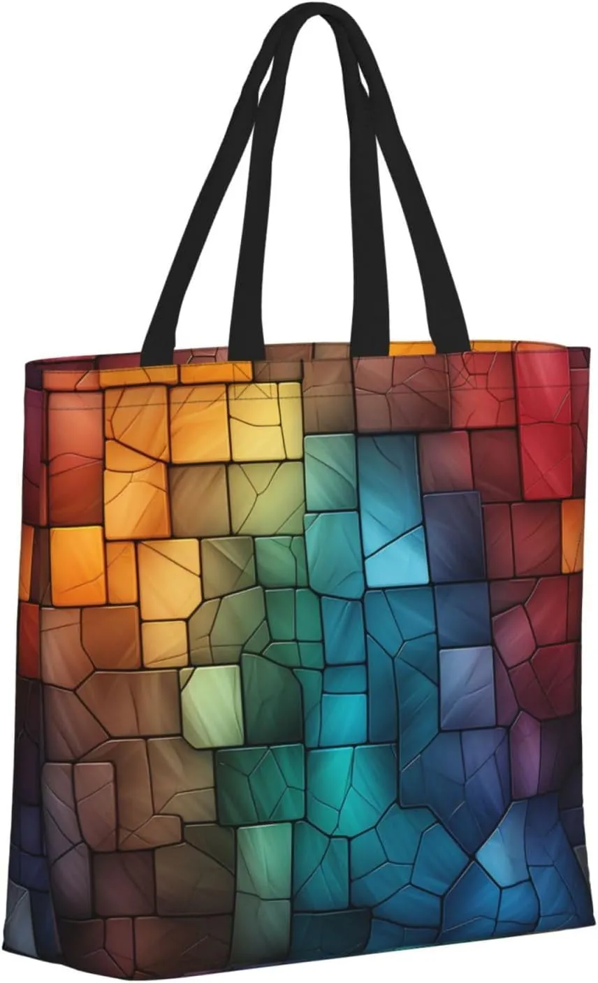 Tote Bag Large Capacity Grocery Bag With Zipper Complex geometric designs Shopping Bag Shoulder Bag for Women