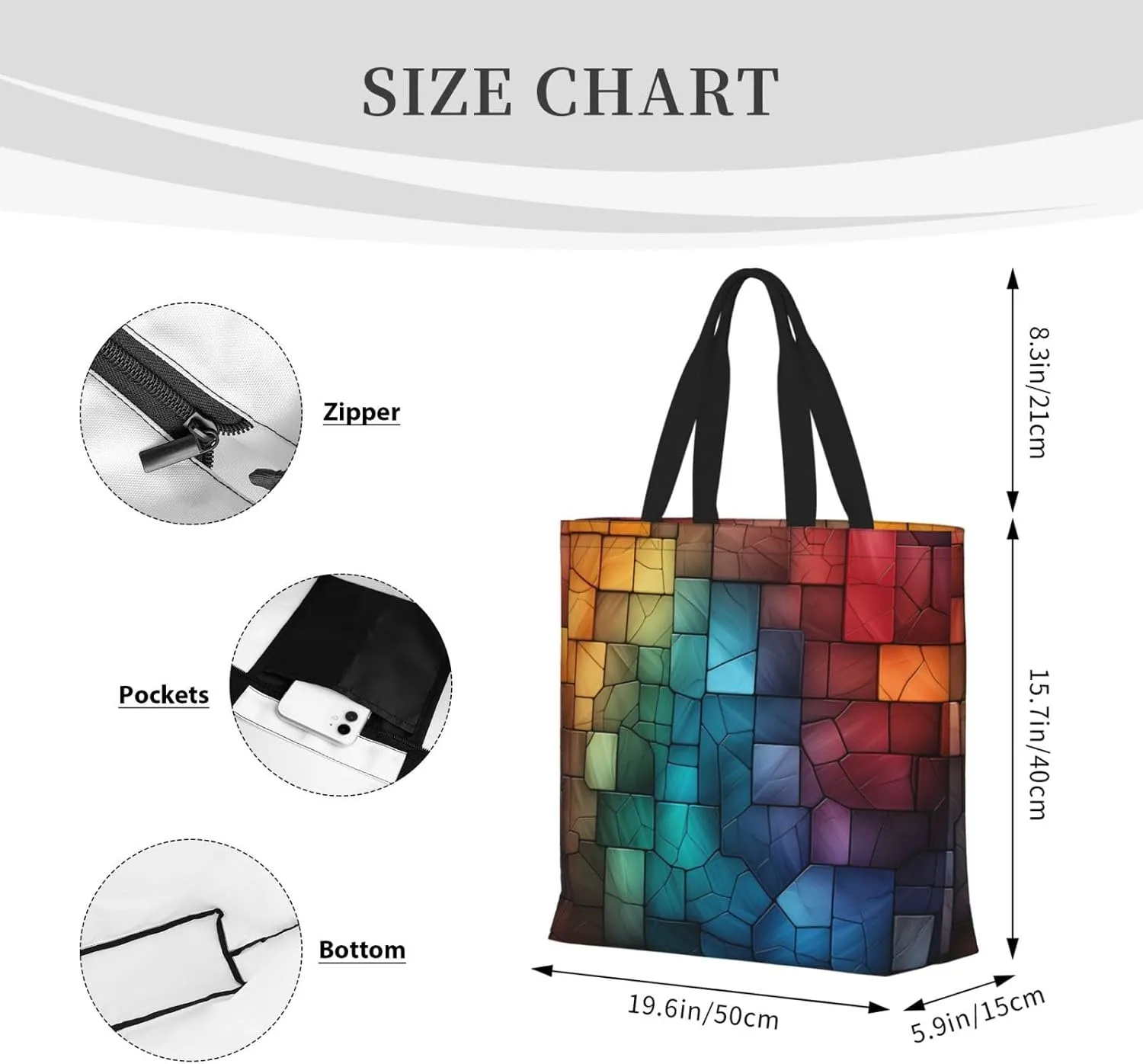 Tote Bag Large Capacity Grocery Bag With Zipper Complex geometric designs Shopping Bag Shoulder Bag for Women
