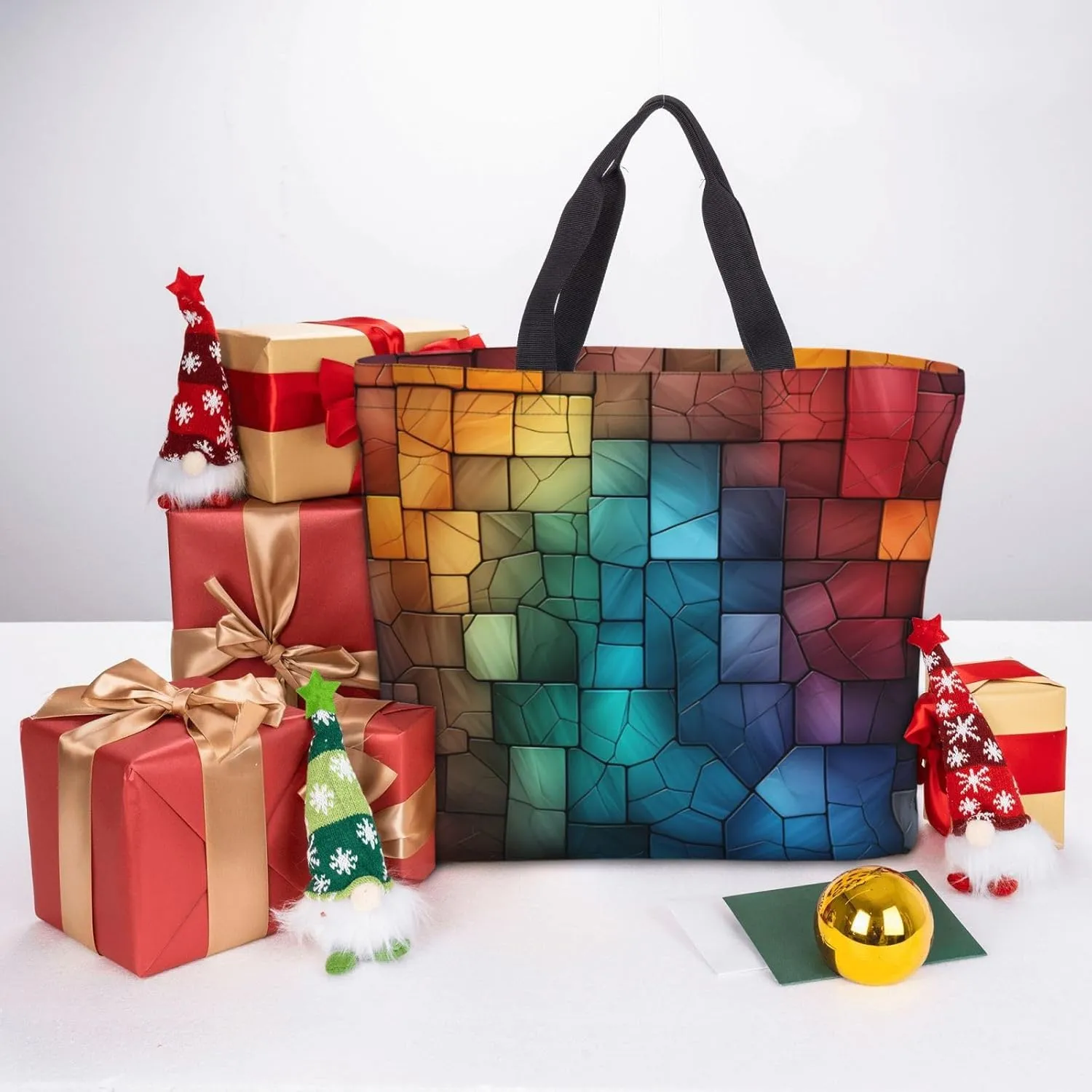 Tote Bag Large Capacity Grocery Bag With Zipper Complex geometric designs Shopping Bag Shoulder Bag for Women