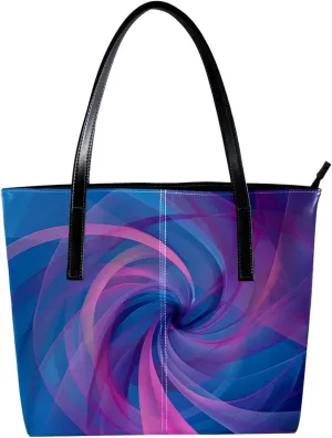 Tote Bag, Large Tote Bag, Women's Tote Handbags, Modern Blue Gold Wave Geometric Stripes, Tote Bags Women