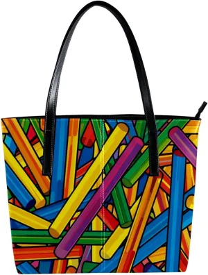 Tote Bag, Large Tote Bags for Women, Tote Bag with Zipper, Modern Cartoon Geometric Pattern Rainbow, Tote Bags for Women
